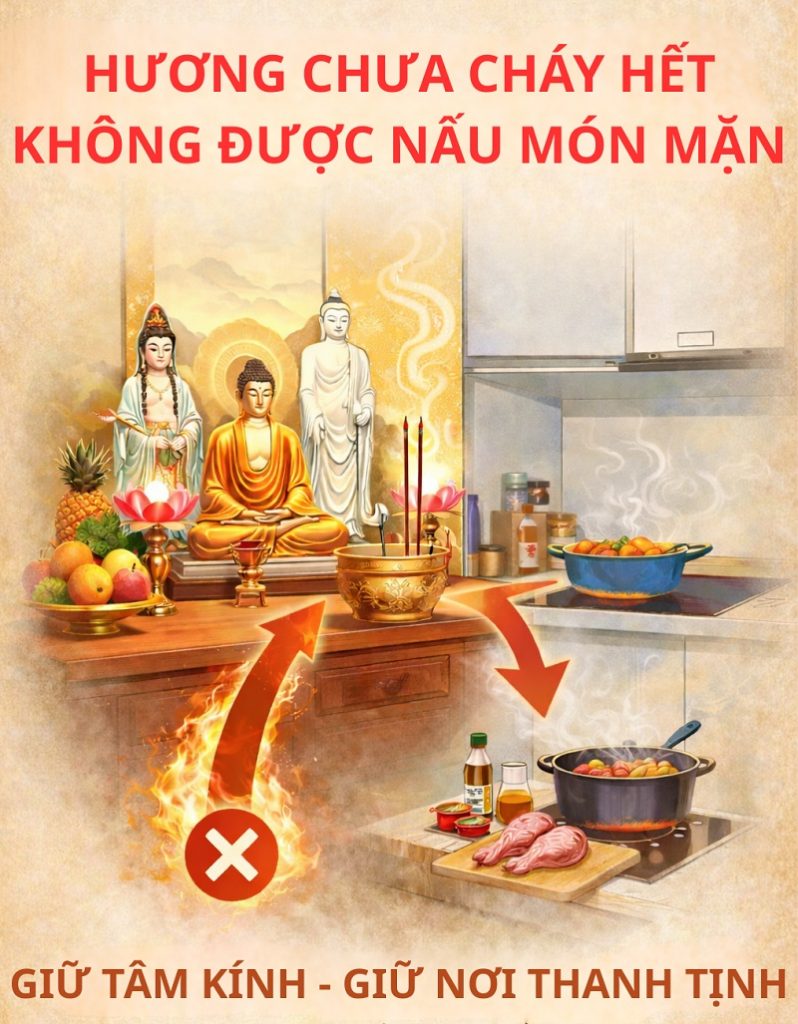 Hương chưa cháy hết không được nấu món mặn? Giải mã thờ tự tại gia